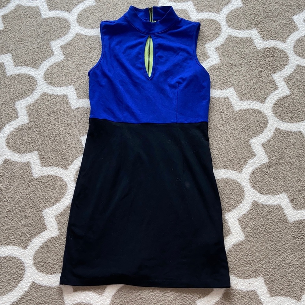 Blue and black sleeveless dress
